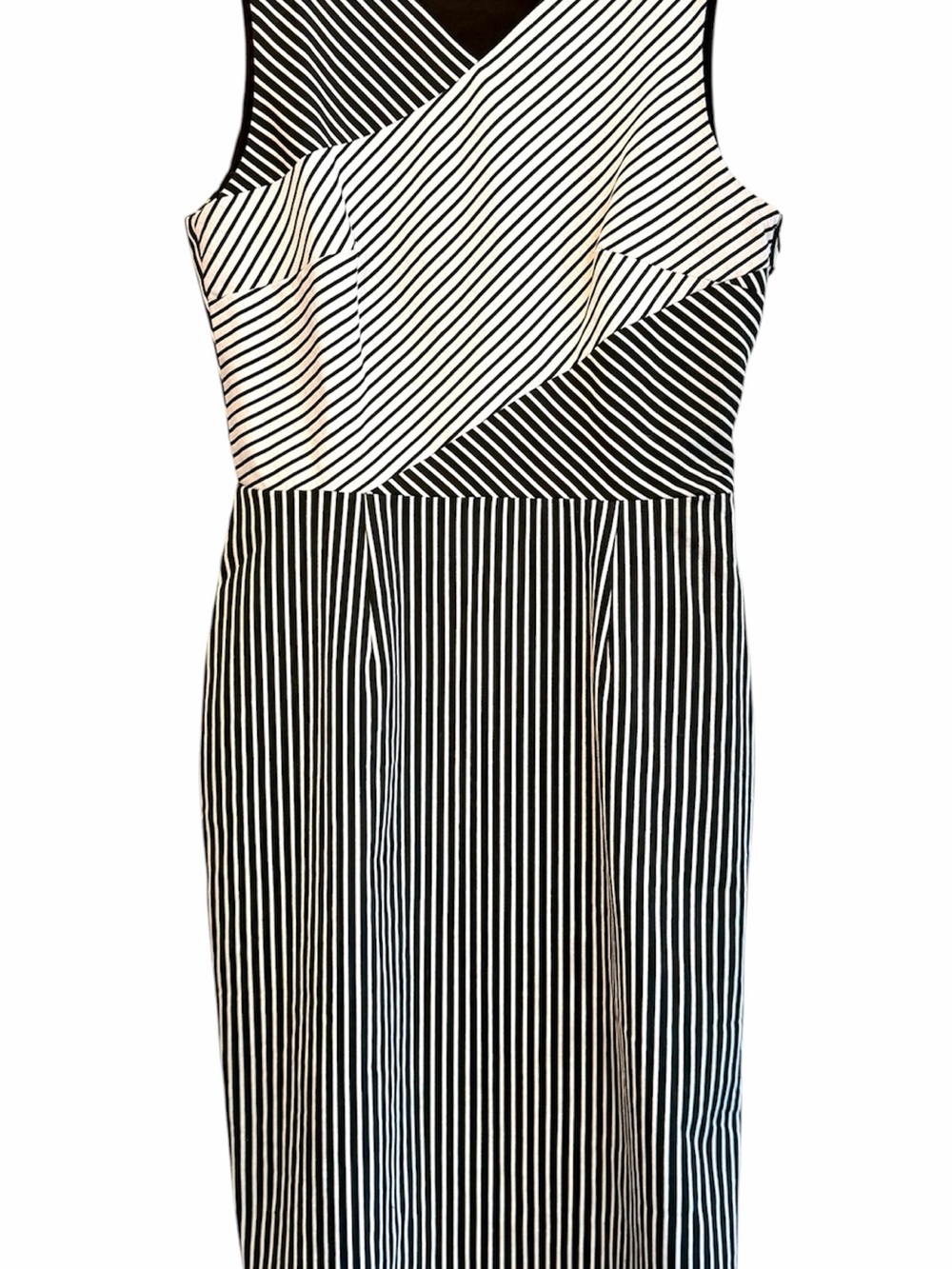Rachel Roy Black and White Striped Sheath Midi Dress